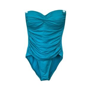 La Blanca Island‎ Goddess Bandeau Ruched One-Piece Swimsuit Teal Size 8 Slimming